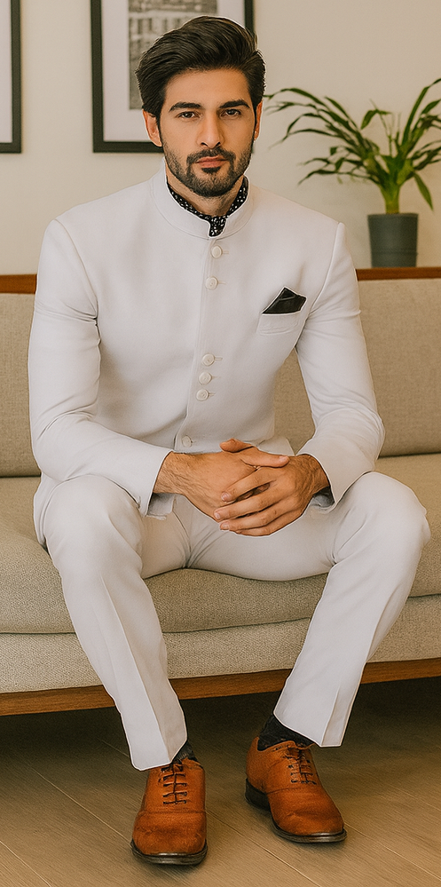 Apollo King Suit Men's 2 Pieces Nehru Style Suit Apollo King White - Image 4