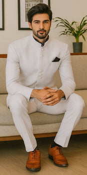 Apollo King Suit Men's 2 Pieces Nehru Style Suit Apollo King White - Image 4