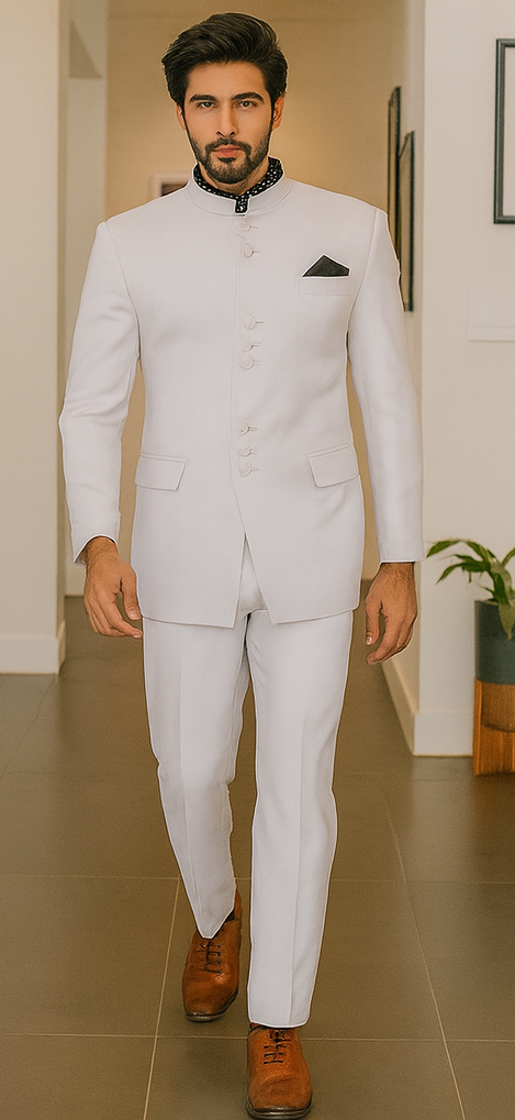 Apollo King Suit Men's 2 Pieces Nehru Style Suit Apollo King White - Image 5