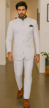Apollo King Suit Men's 2 Pieces Nehru Style Suit Apollo King White - Image 5