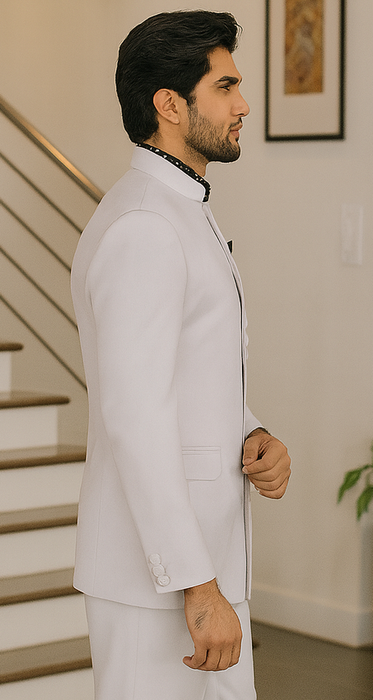 Apollo King Suit Men's 2 Pieces Nehru Style Suit Apollo King White