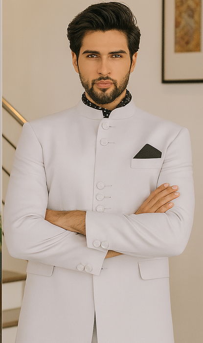 Apollo King Suit Men's 2 Pieces Nehru Style Suit Apollo King White