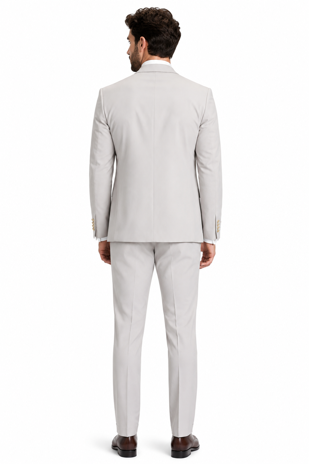 Men's Ash Statement Ticket Pocket Peak Lapel Wool Double Breasted Vest Suit with Gold Buttons – Modern Fit