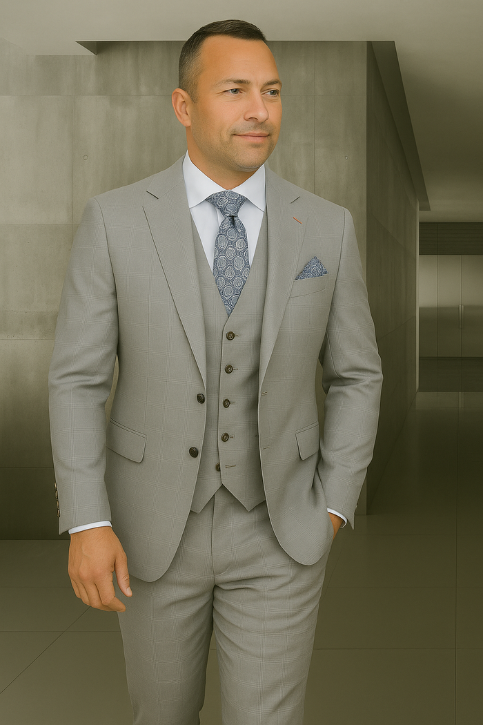 Wool Suit - Italian Made Business Suit by Statement Men's 3 Piece 100% Wool Fashion Suit - Bold Colors Modern Fit