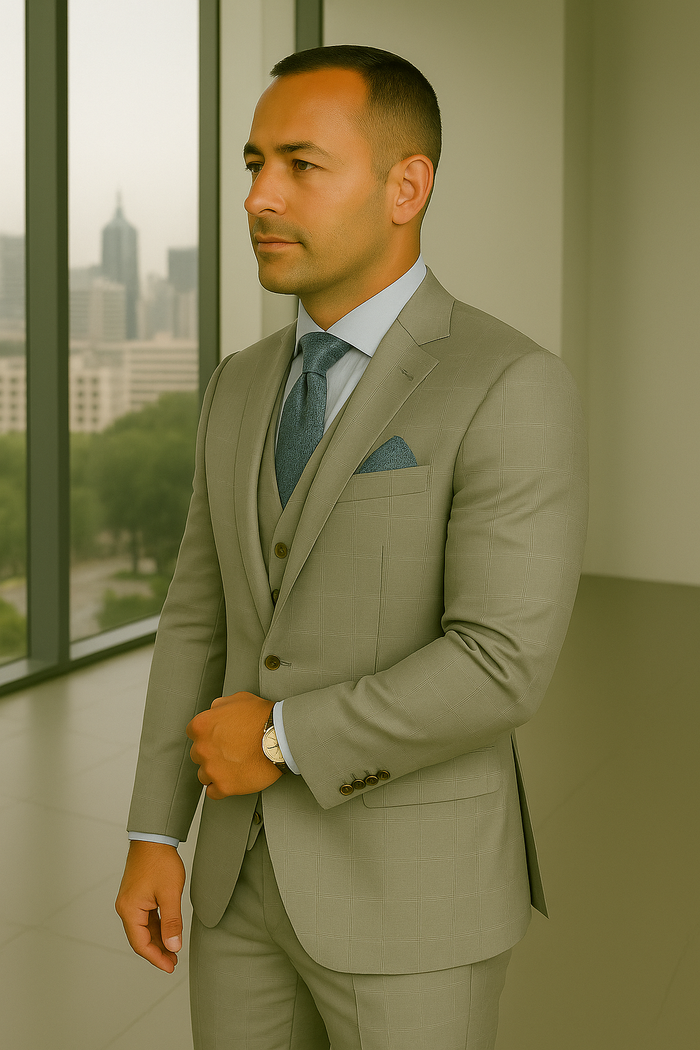 Wool Suit - Italian Made Business Suit by Statement Men's 3 Piece 100% Wool Fashion Suit - Bold Colors Modern Fit