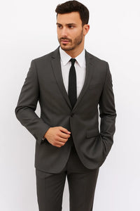Slim Fitted Solid Herringbone 2 Button Three Piece Vested Shadow Stripe Men'S Black Suit