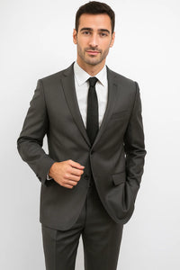 Slim Fitted Solid Herringbone 2 Button Three Piece Vested Shadow Stripe Men'S Black Suit