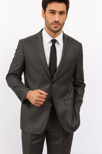 Slim Fitted Solid Herringbone 2 Button Three Piece Vested Shadow Stripe Men'S Black Suit
