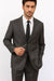Slim Fitted Solid Herringbone 2 Button Three Piece Vested Shadow Stripe Men'S Black Suit