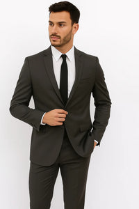 Slim Fitted Solid Herringbone 2 Button Three Piece Vested Shadow Stripe Men'S Black Suit
