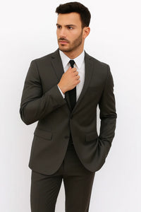 Slim Fitted Solid Herringbone 2 Button Three Piece Vested Shadow Stripe Men'S Black Suit