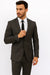 Slim Fitted Solid Herringbone 2 Button Three Piece Vested Shadow Stripe Men'S Black Suit