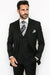 Vinci Men's Black On Black Shadow Stripe Style Two Buttons  Vested Suit