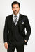 Vinci Men's Black On Black Shadow Stripe Style Two Buttons  Vested Suit