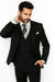 Vinci Men's Black On Black Shadow Stripe Style Two Buttons  Vested Suit