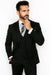 Vinci Men's Black On Black Shadow Stripe Style Two Buttons  Vested Suit