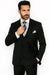 Vinci Men's Black On Black Shadow Stripe Style Two Buttons  Vested Suit