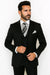 Vinci Men's Black On Black Shadow Stripe Style Two Buttons  Vested Suit