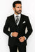 Vinci Men's Black On Black Shadow Stripe Style Two Buttons  Vested Suit