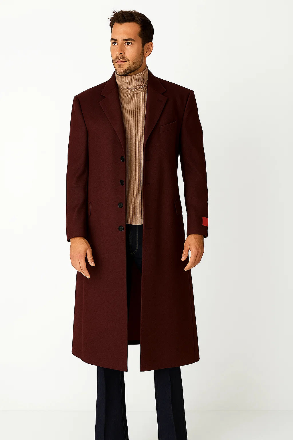 Stylish Classic Men's Overcoat CoCo denim Men's Dress Coat Dark Brown In Long Men's Dress Topcoat