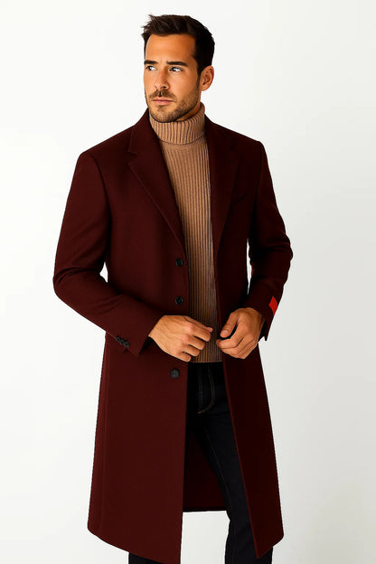 Stylish Classic Men's Overcoat CoCo denim Men's Dress Coat Dark Brown In Long Men's Dress Topcoat -  Winter coat