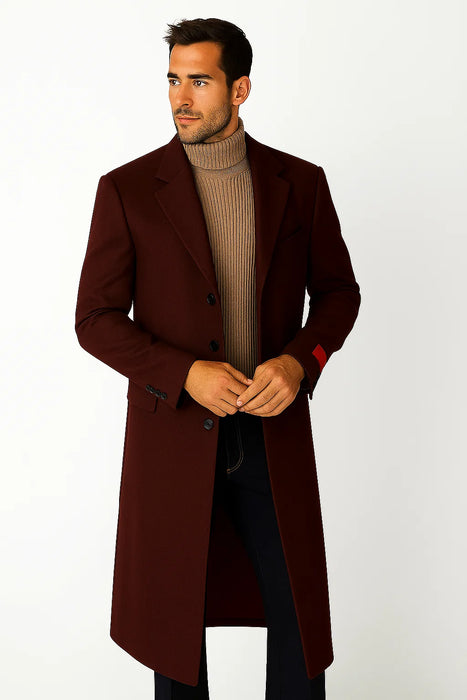 Stylish Classic Men's Overcoat CoCo denim Men's Dress Coat Dark Brown In Long Men's Dress Topcoat -  Winter coat