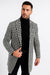 Mens Plaid Overcoat - Houndstooth Checker Pattern Topcoat - Black