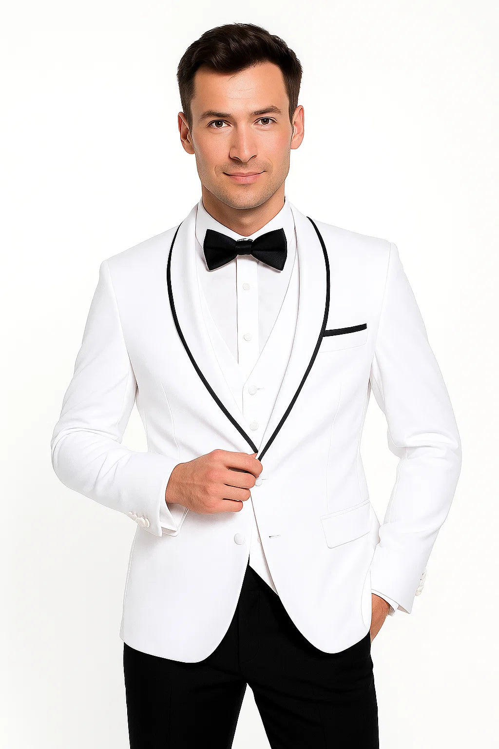 Men'S Shawl Lapel With Trim 1 Button Blazer White Sport Coat Dinner Jacket With Trim - Image 7