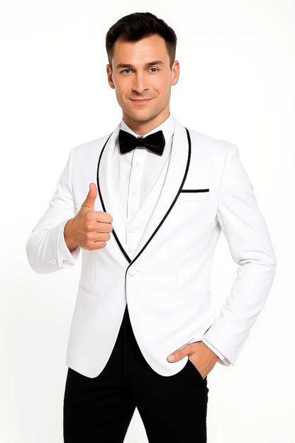 Men'S Shawl Lapel With Trim 1 Button Blazer White Sport Coat Dinner Jacket With Trim - Image 8