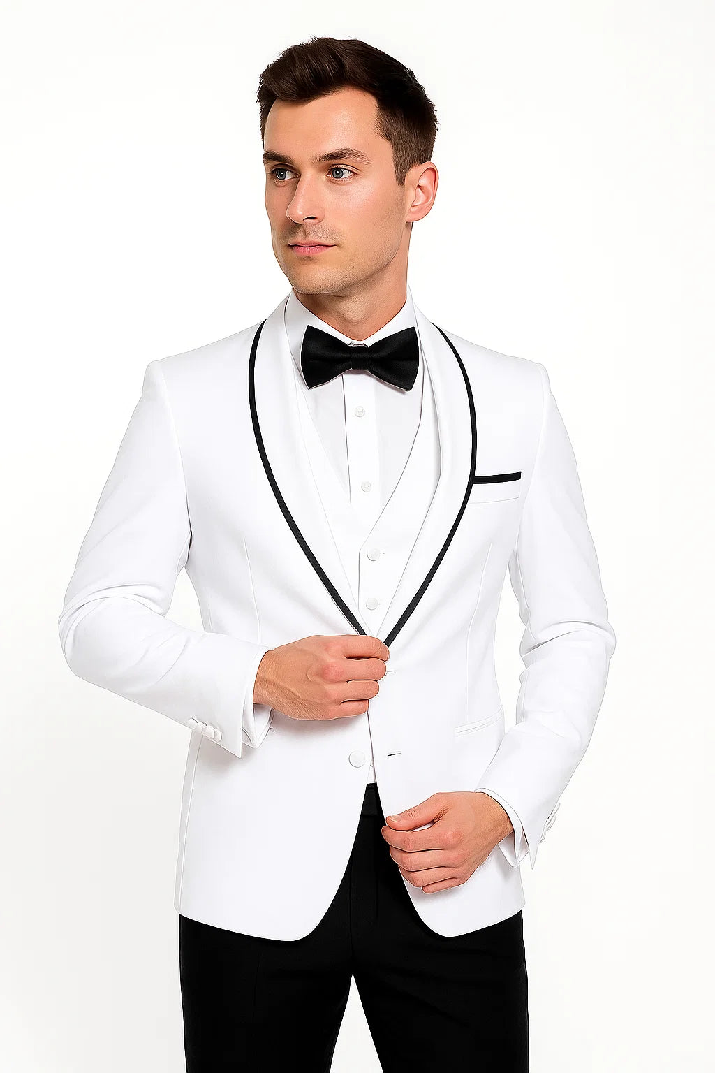 Men'S Shawl Lapel With Trim 1 Button Blazer White Sport Coat Dinner Jacket With Trim - Image 3