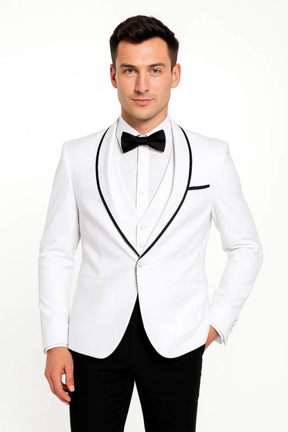 Men'S Shawl Lapel With Trim 1 Button Blazer White Sport Coat Dinner Jacket With Trim - Image 4