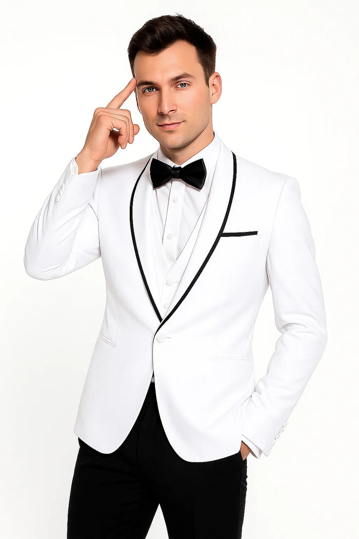 Men'S Shawl Lapel With Trim 1 Button Blazer White Sport Coat Dinner Jacket With Trim - Image 6