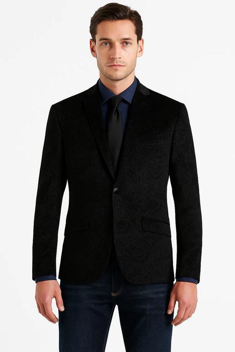 Black Velvet Blazer - Paisley Sport Coat - Slim Fit