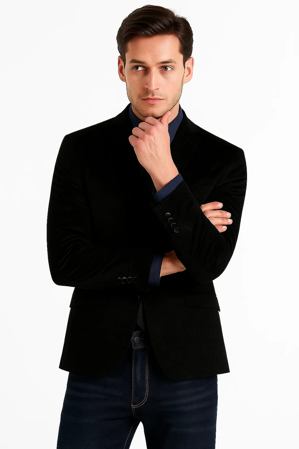Black Velvet Blazer - Paisley Sport Coat - Slim Fit - Image 2