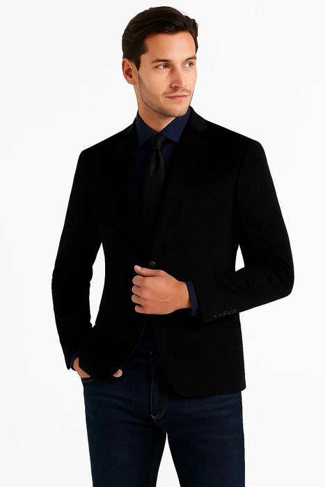Black Velvet Blazer - Paisley Sport Coat - Slim Fit