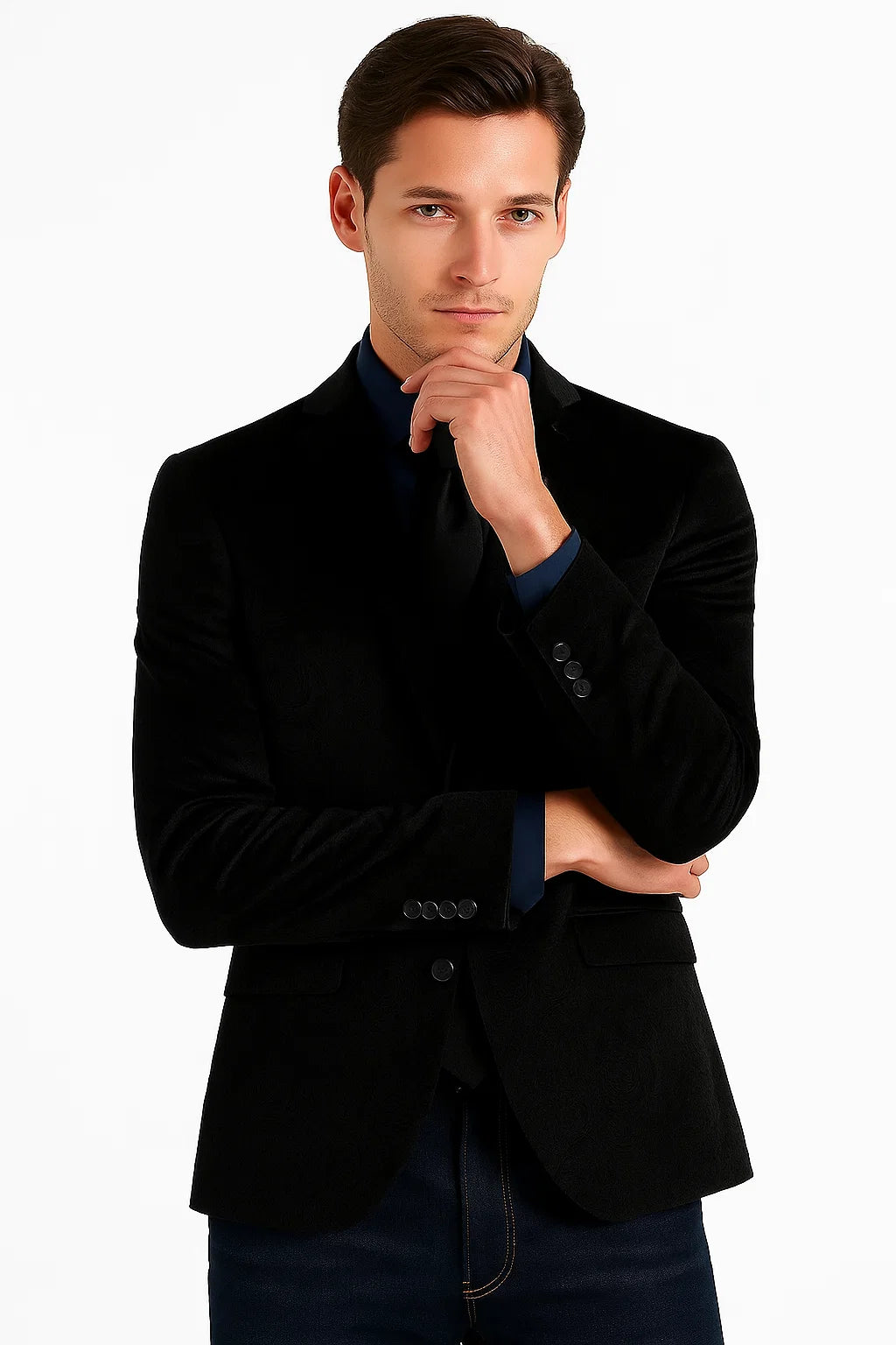 Black Velvet Blazer - Paisley Sport Coat - Slim Fit - Image 6