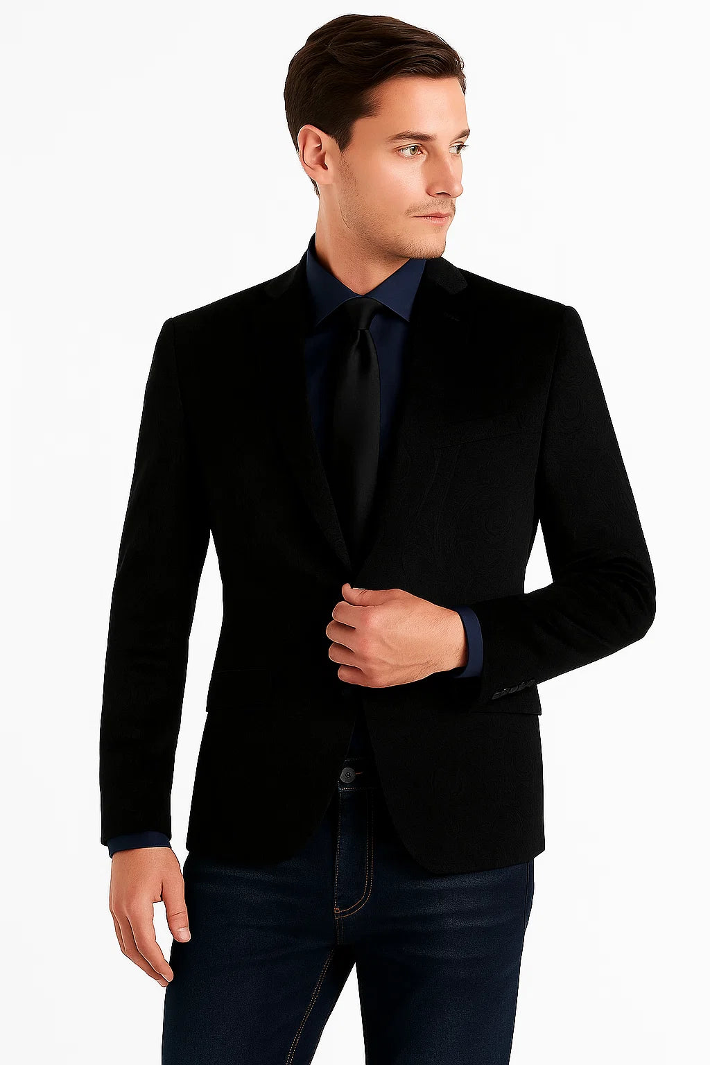Black Velvet Blazer - Paisley Sport Coat - Slim Fit - Image 8