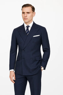 Mens Kingsman Double Breasted Navy Pinstripe Suit