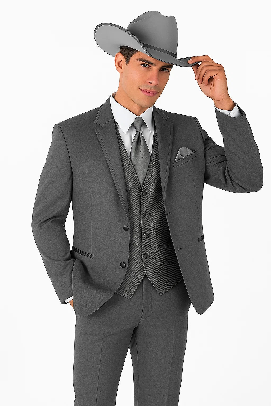 2 Button Trim Cowboy Tuxedo in Grey Cowboy Suit - Country Wedding Suits - Image 8