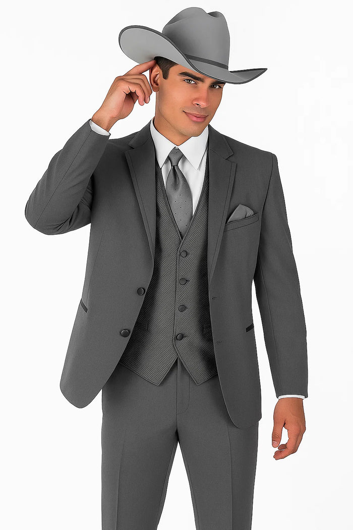 2 Button Trim Cowboy Tuxedo in Grey Cowboy Suit - Country Wedding Suits - Image 4