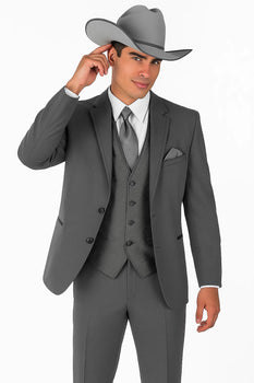 2 Button Trim Cowboy Tuxedo in Grey Cowboy Suit - Country Wedding Suits - Image 4