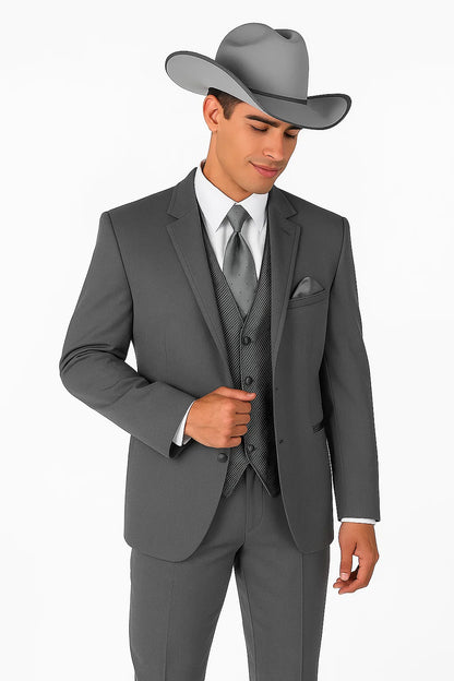2 Button Trim Cowboy Tuxedo in Grey Cowboy Suit - Country Wedding Suits - Image 6
