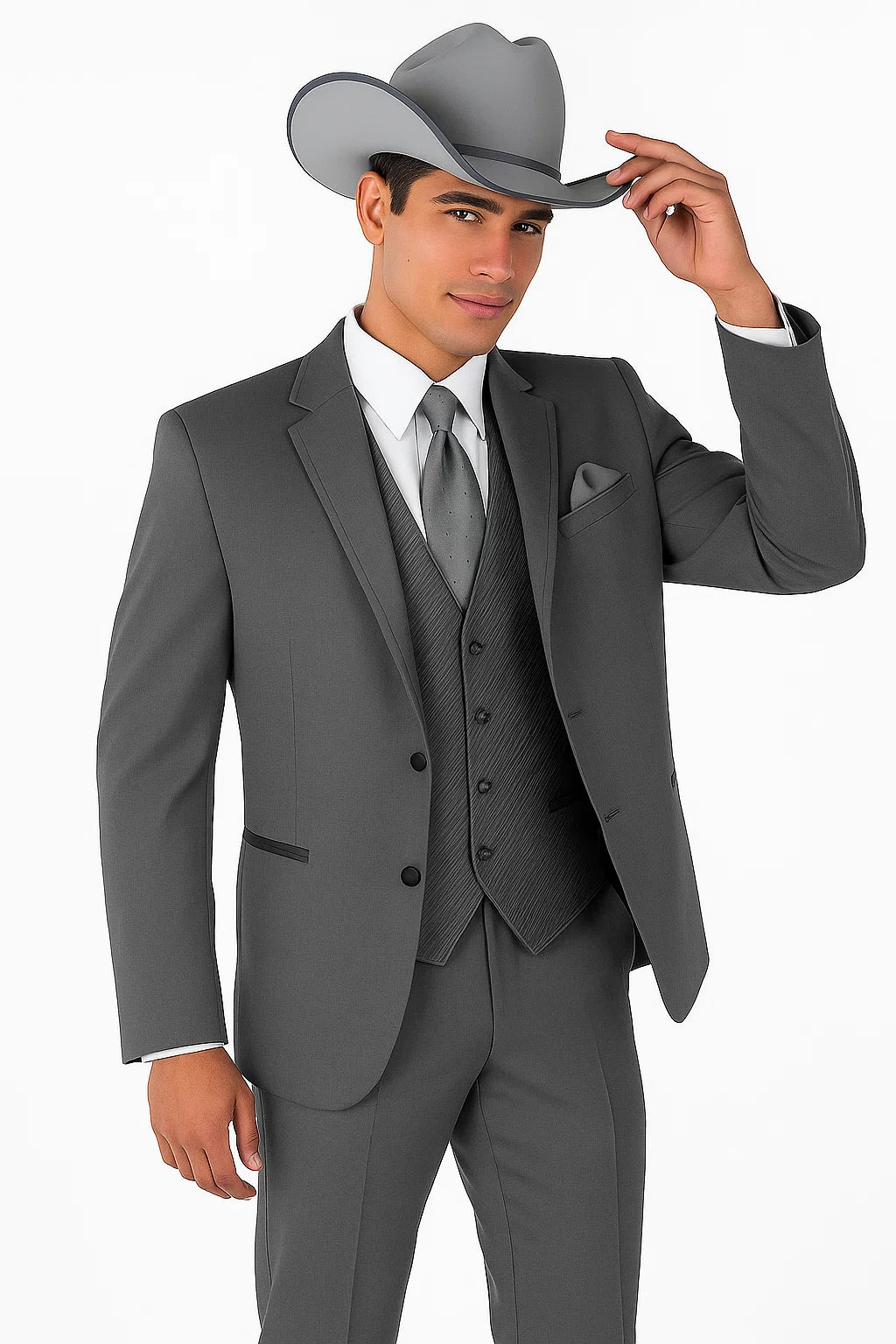 2 Button Trim Cowboy Tuxedo in Grey Cowboy Suit - Country Wedding Suits - Image 7