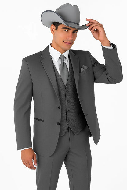 2 Button Trim Cowboy Tuxedo in Grey Cowboy Suit - Country Wedding Suits - Image 7