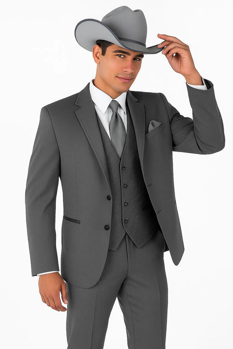 2 Button Trim Cowboy Tuxedo in Grey Cowboy Suit - Country Wedding Suits