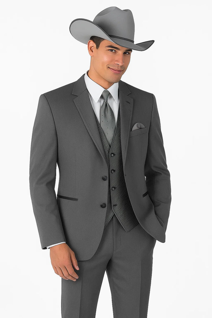 2 Button Trim Cowboy Tuxedo in Grey Cowboy Suit - Country Wedding Suits - Image 3