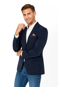 Men's Gangster 1920s Men's Blazer Sport Coat With Bold Chalk Pinstripe Navy ~ Blue