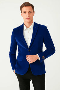 Royal Blue Mens Big and Tall Velvet Blazer - Velvet Sport Coat