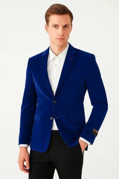 Royal Blue Mens Big and Tall Velvet Blazer - Velvet Sport Coat