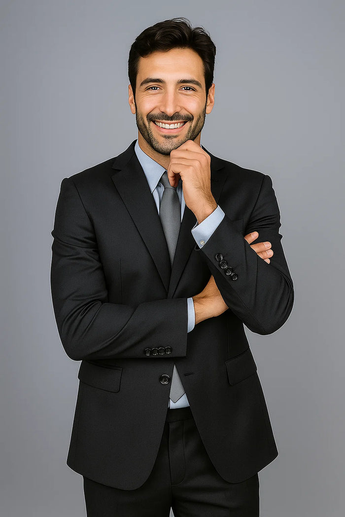 Authentic Mantoni Brand Men's Black 2-button Suit - High End Suits - High Quality Suits - Image 5